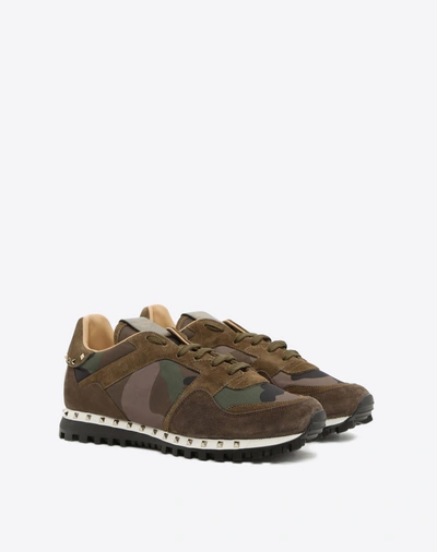 Shop Valentino Garavani Uomo Camouflage Studded Trainer In Military Green