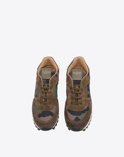 Shop Valentino Garavani Uomo Camouflage Studded Trainer In Military Green