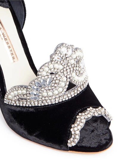 Shop Sophia Webster 'royalty' Strass Faux Pearl Velvet Sandals