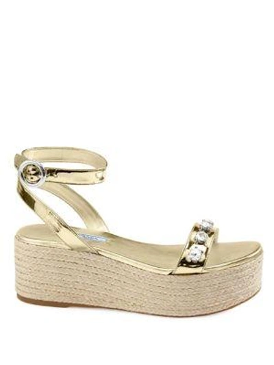 Shop Prada Calzature Donna Leather Flatform Sandals In Gold