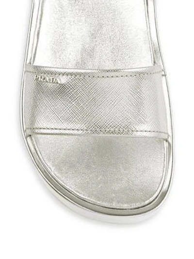 Shop Prada Leather Platform Sandals In Silver