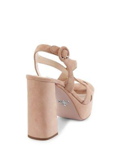 Shop Prada Suede Platform Sandals In Nudo