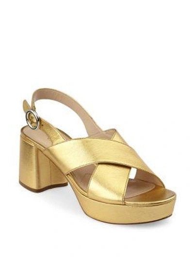 Shop Prada Leather Platform Sandals In Gold
