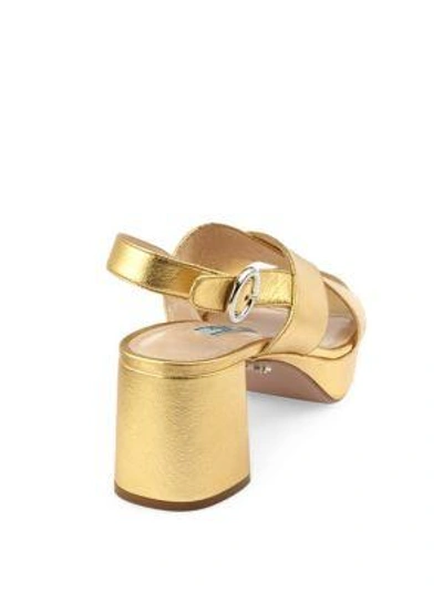 Shop Prada Leather Platform Sandals In Gold