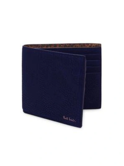 Shop Paul Smith Textured Leather Bifold Wallet In Navy