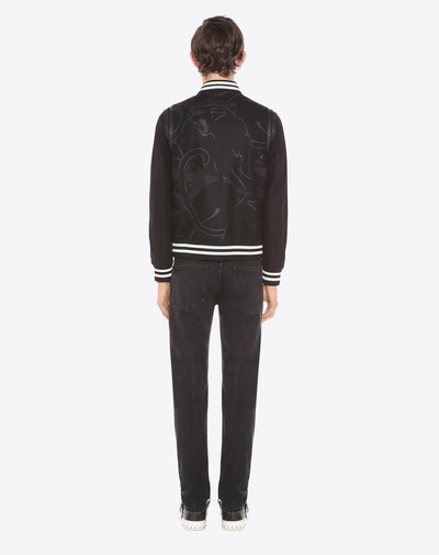Shop Valentino Varsity Jacket With Heat-sealed Panthers In Black
