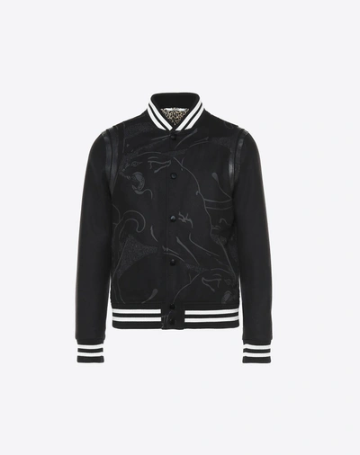 Shop Valentino Varsity Jacket With Heat-sealed Panthers In Black