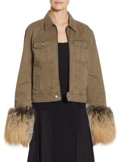 Shop Cinq À Sept Ameerah Fox Fur-cuff Bomber Jacket In Olive Smoke