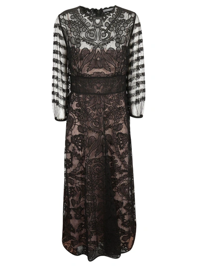Shop Red Valentino Sheer Embroidered Tulle Dress In Black