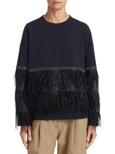 Shop Brunello Cucinelli Feather Trimmed Sweater In Navy