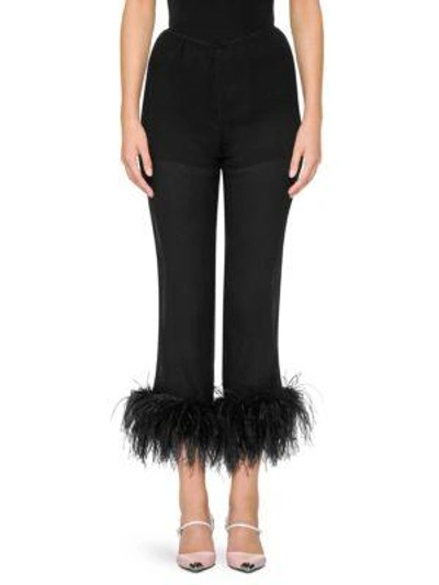 Prada Silk Chiffon Feather Pants In Black | ModeSens