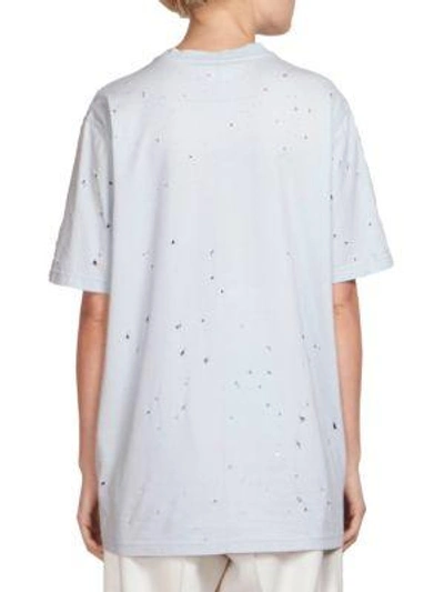 Shop Givenchy Distressed Logo Tee In Baby Blue