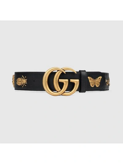 Shop Gucci Leather Belt With Animal Studs