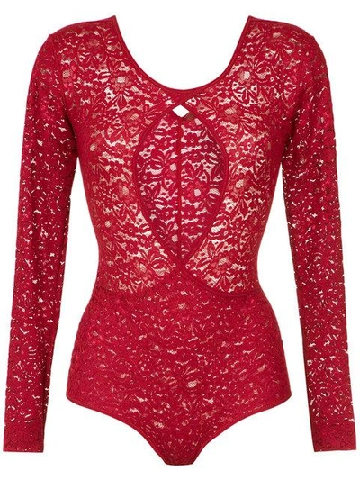 Shop À La Garçonne Cut Out Lace Bodysuit In Red