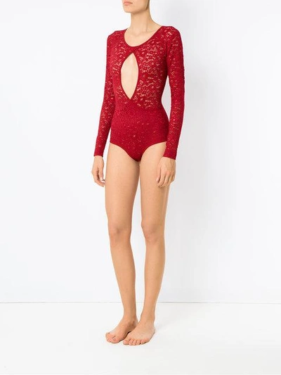 Shop À La Garçonne Cut Out Lace Bodysuit In Red