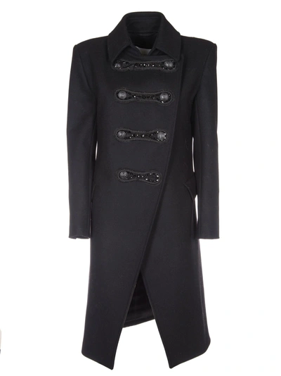 Shop Pierre Balmain Asymmetric Military Coat In Black