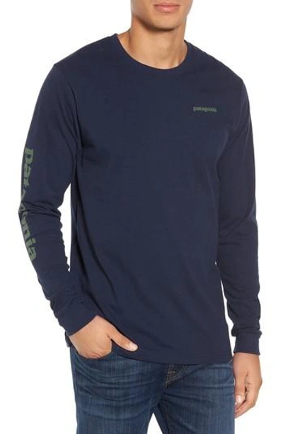 Shop Patagonia Long Sleeve Logo T-shirt In Navy Blue