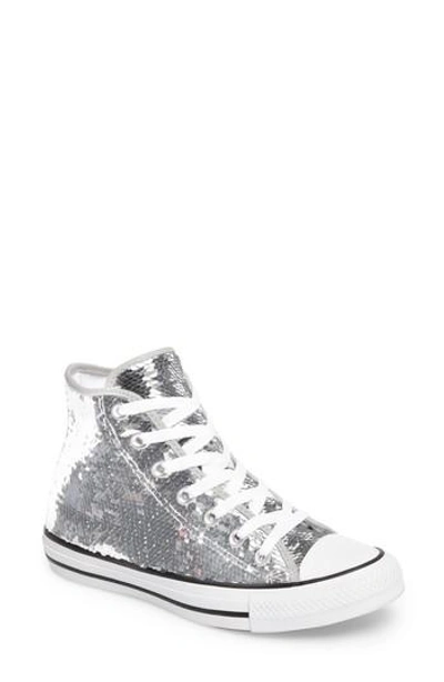 Shop Converse Chuck Taylor All Star Sequin High Top Sneaker In Silver Sequins