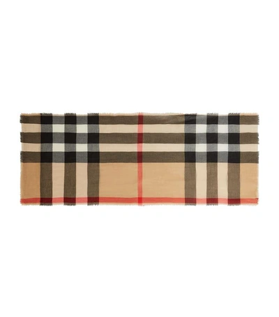 Shop Burberry Lightweight Cashmere Check Scarf In Brown