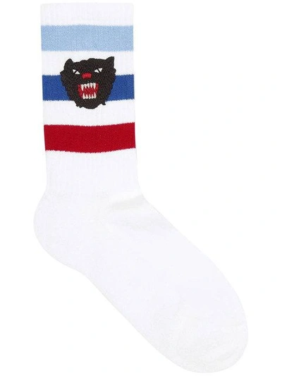 Shop Gucci Stretch Cotton Socks With Panther In White