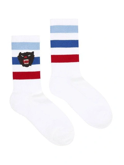 Shop Gucci Stretch Cotton Socks With Panther In White
