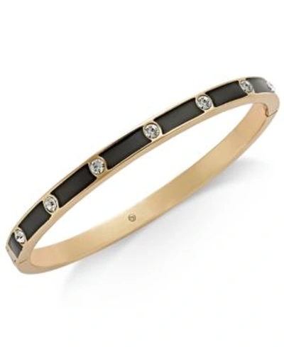 Shop Kate Spade New York Gold-tone Crystal Enamel Hinged Bangle Bracelet In Clear/grey