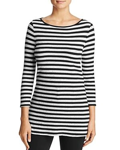 Shop Three Dots Ribbed Donegal Stripe Top In Black/cream