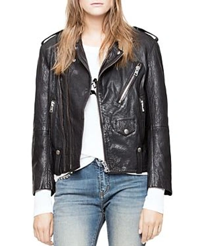 Shop Zadig & Voltaire Liya Deluxe Leather Moto Jacket In Black