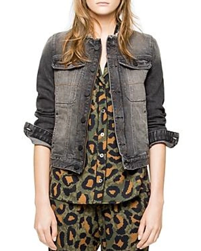 Shop Zadig & Voltaire Kiok Deluxe Embellished Denim Jacket In Light Gray