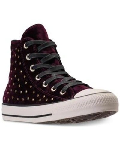 Shop Converse Women's Chuck Taylor Hi Velvet Stud Casual Sneakers From Finish Line In Dark Sangria/black/turtle