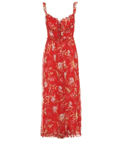 Shop Zimmermann Floral-printed Silk Jumpsuit In Red