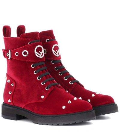 Shop Fendi Velvet Ankle Boots In Red