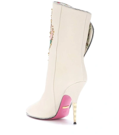 Shop Gucci Embellished Leather Ankle Boots In White