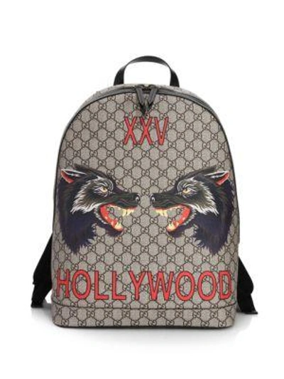 Shop Gucci Wolf Print Gg Supreme Hollywood Backpack In Brown