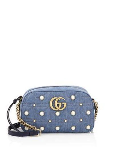 Shop Gucci Gg Marmont Denim Small Camera Bag In Multi