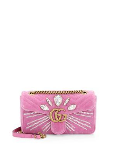 Shop Gucci Marmont Crystal-embellished Velvet Clutch In Pink