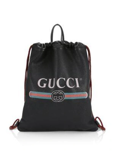 Shop Gucci Logo Accent Leather Drawstring Bag In Pink