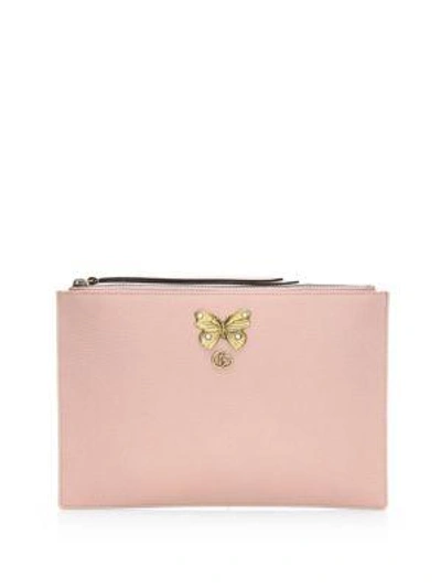 Shop Gucci Linea Leather Wristlet In Perfect Pink