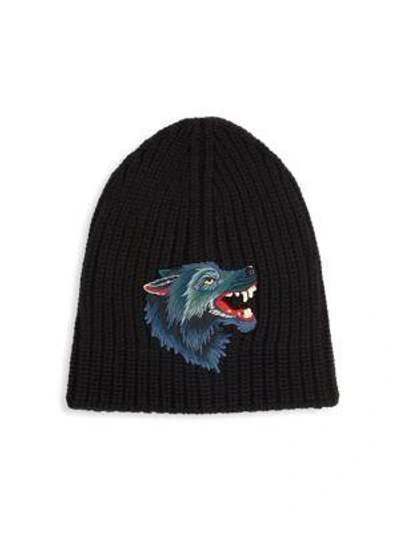 Shop Gucci Wolf Wool Hat In Black