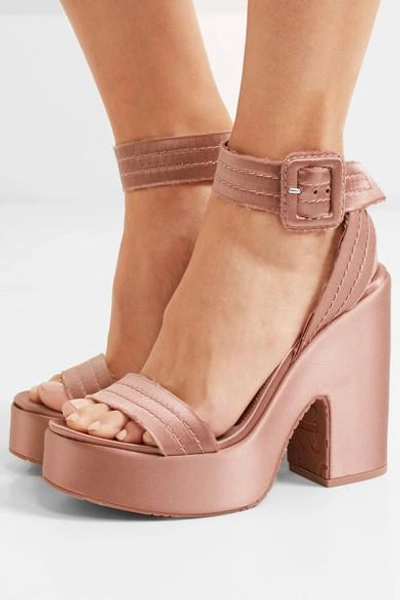 Shop Pedro Garcia Thora Frayed Satin Platform Sandals In Blush