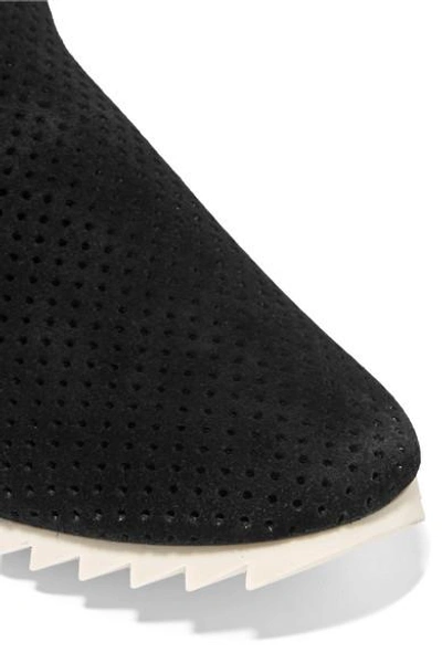 Shop Pedro Garcia Cristiane Perforated Suede Slip-on Sneakers In Black
