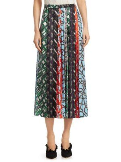 Shop Carven Mixed Print Pleated Silk Skirt In Multi