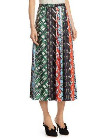 Shop Carven Mixed Print Pleated Silk Skirt In Multi