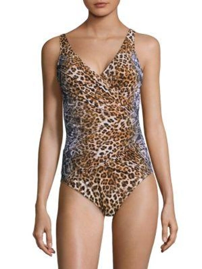 Shop Gottex Swim Cameroon Surplice Swimsuit In Leopard