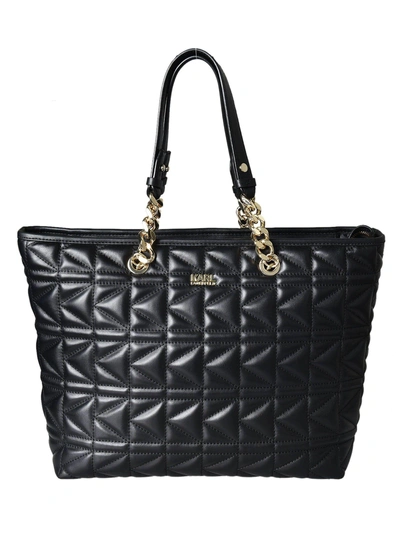 Shop Karl Lagerfeld Quilted Tote In Black-gold