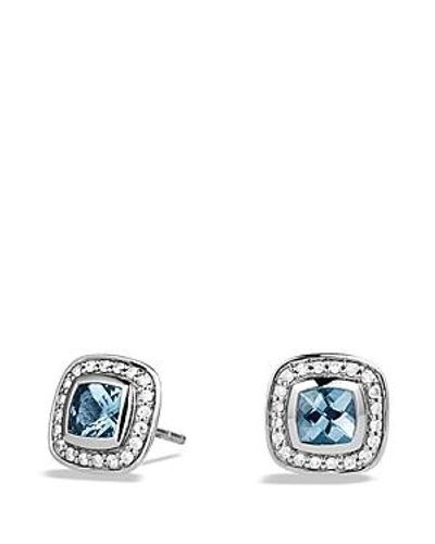 Shop David Yurman Petite Albion Earrings With Blue Topaz And Diamonds In Silver/blue