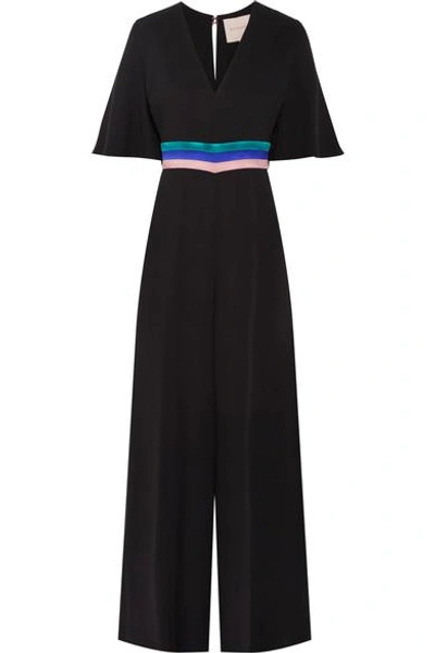 Shop Roksanda Satin-trimmed Silk Jumpsuit In Black