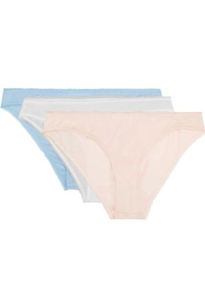Shop Skin Set Of Three Tulle-trimmed Organic Pima Cotton Briefs In Pastel Pink