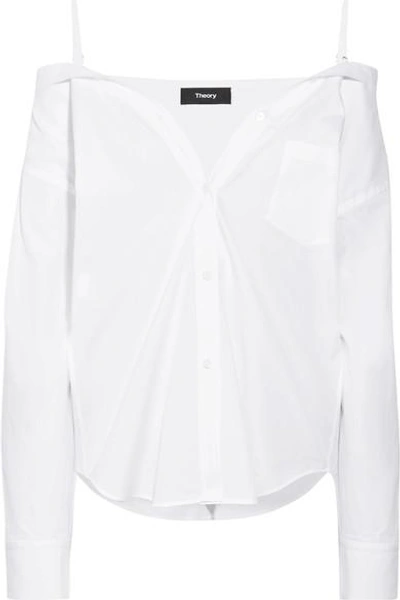 Shop Theory Tamalee Off-the-shoulder Cotton-poplin Shirt In White