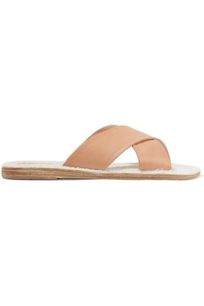 Shop Ancient Greek Sandals Thais Shearling-lined Leather Slides In Sand